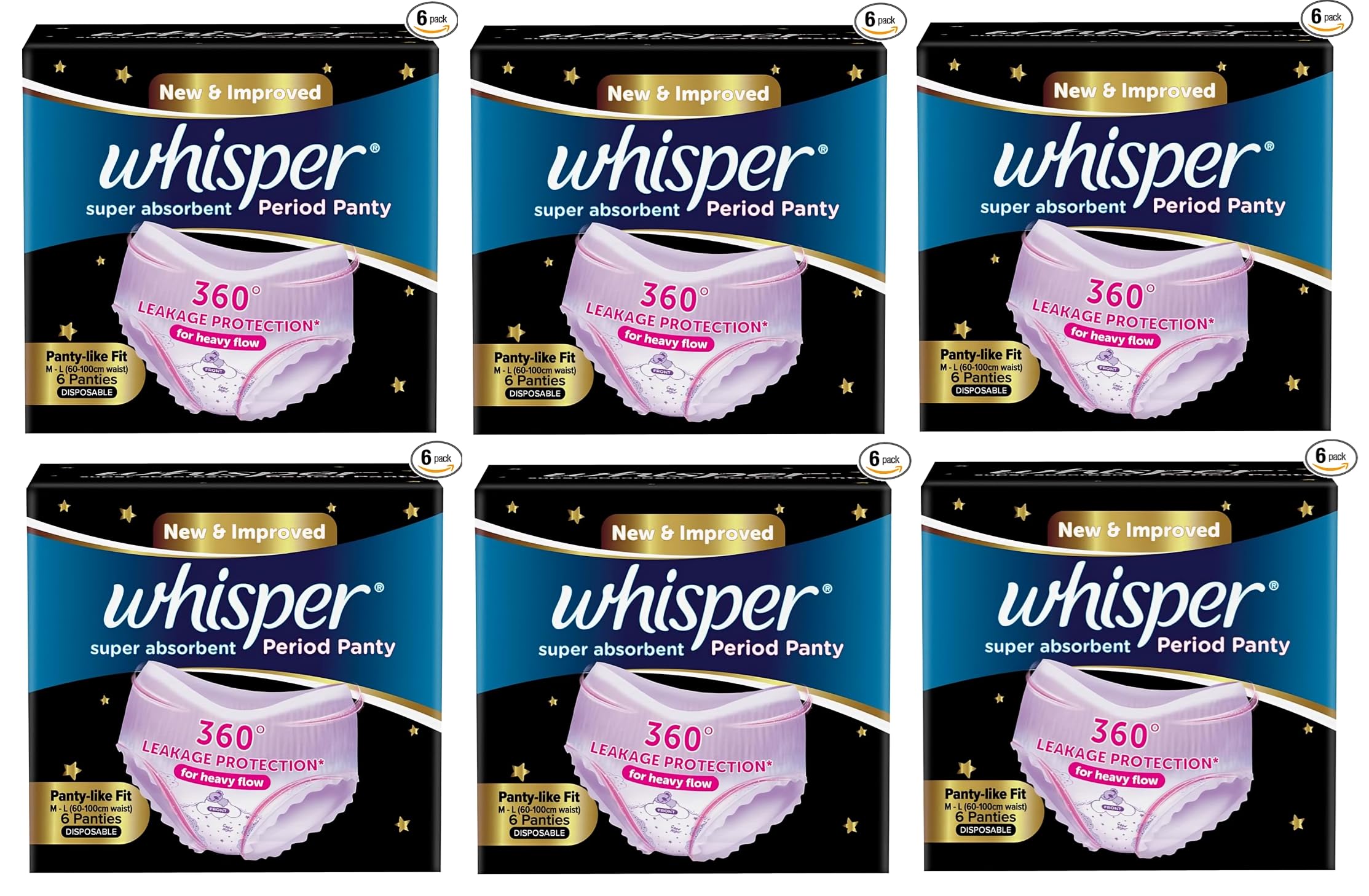 Whisper Super Absorbent Period Panty 6+6+6+6+6+6 units (pack of 6) 360 Degree Leakage Protection for Heavy Flow, Panty like Fit for Full back Coverage, Absorbs Heavy Gushes, Silky Soft, Comfortable Feel (B0DDNZ7HH5) Amazon Price History, Amazon Price Tracker