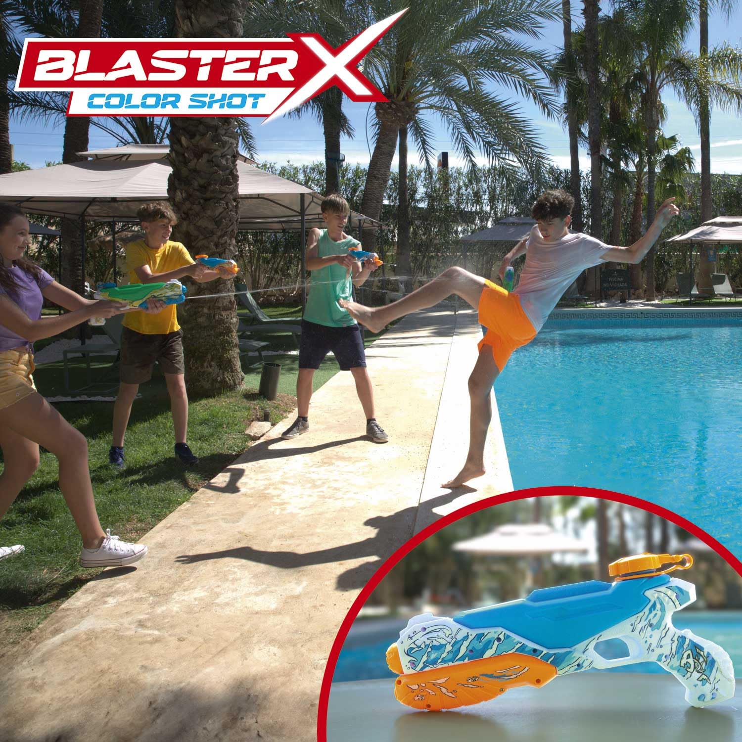 CRAZE Blaster-X Water Guns Medium – pistolet na wodę dla dzieci 30 cm, pistolet natryskowy na wodę z tabletkami do farbowania, zasięg strzału 8 m, zabawka do walki wodnej