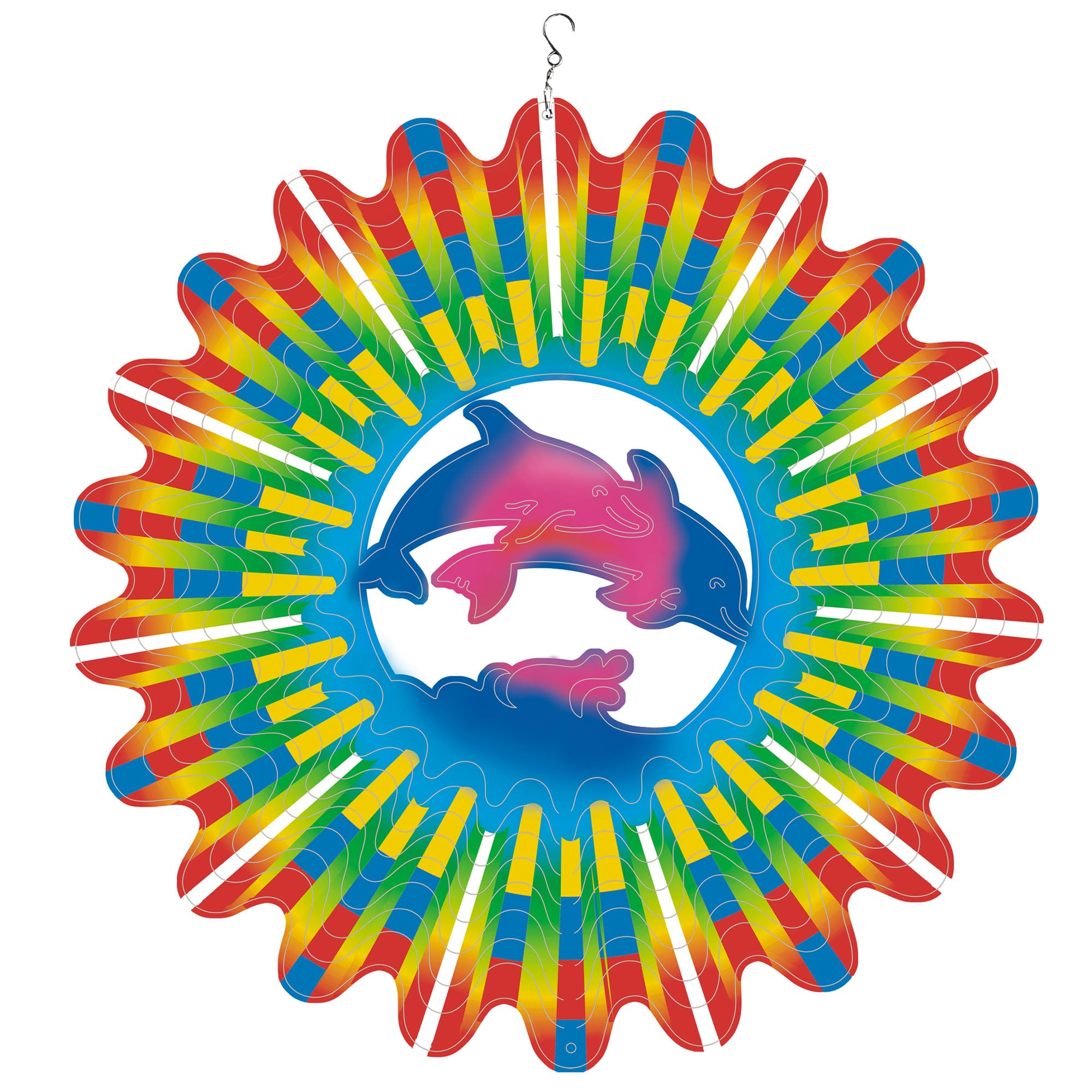 HukalwDolphin Wind Spinners, 12 inch 3D Stainless Steel Hanging Wind Spinner Dolphin Gifts for Women/Men, Wind Catchers Kinetic Sculpture for Indoor/Outdoor Decor,Yard Art,Garden Decoration