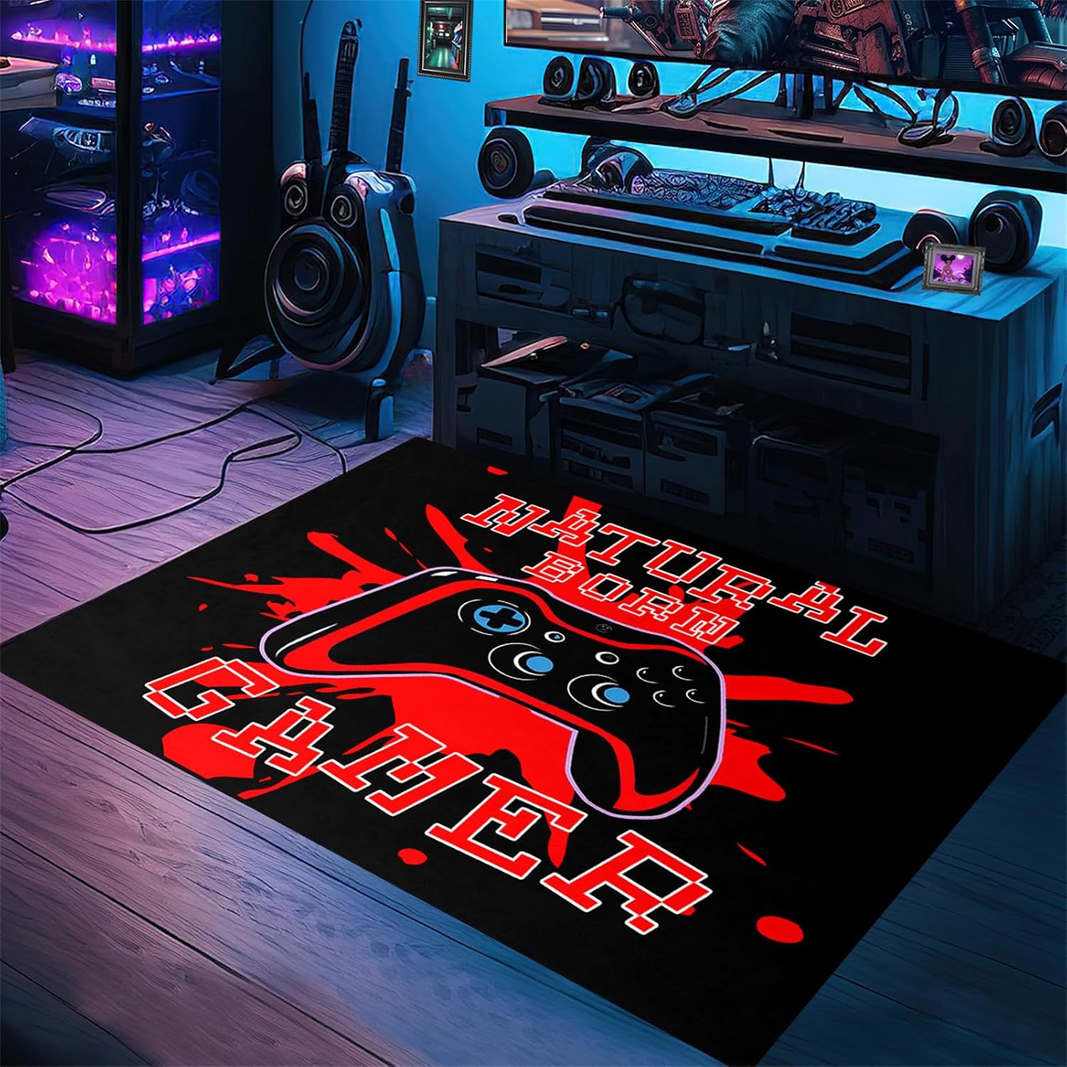 Gamer Area Rugs for Gamer Bedroom Living Room Black Gamepad Red Gaming Carpet Bedroom Sofa Mat Door Mat for Adults, 2'x3'