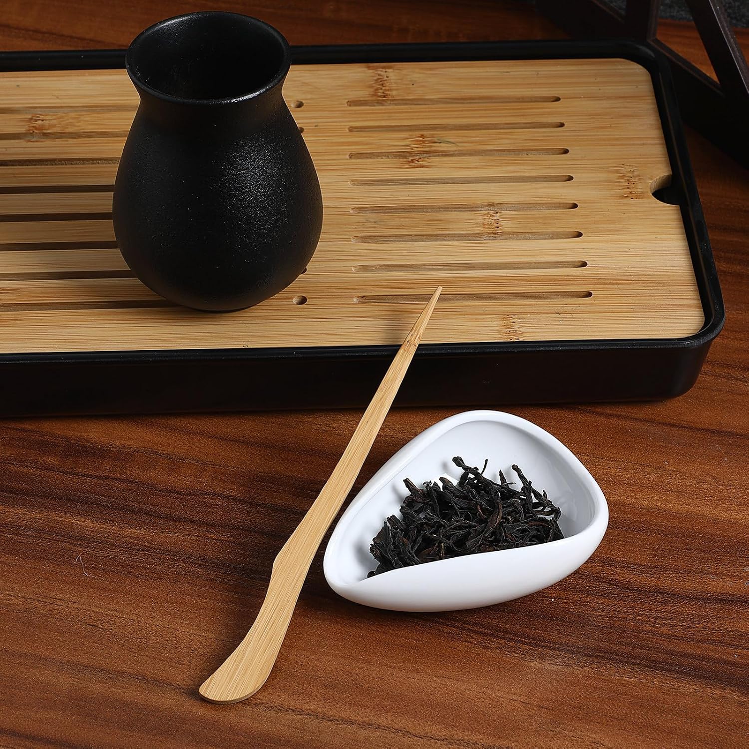 Ceramic Tea Leaf Scoop Mini Pocket Size Reusable White