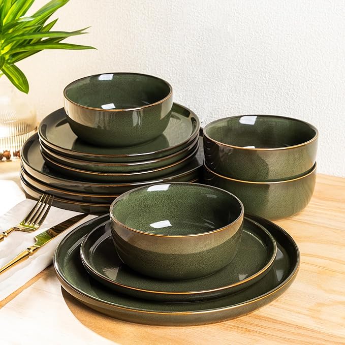 Stoneware Dinnerware Sets,Round Reactive Glaze Ceramic Plates and Bowls Set,Highly Scrath Resistant | Dishwasher & Microwave Safe Dishes,Service for 6 (18pc)
