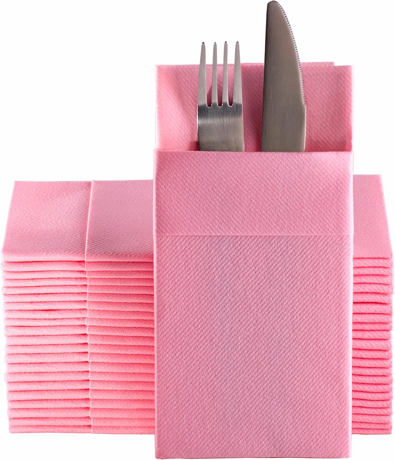 Baby Pink Dinner Napkins Cloth Like with Builtin Flatware