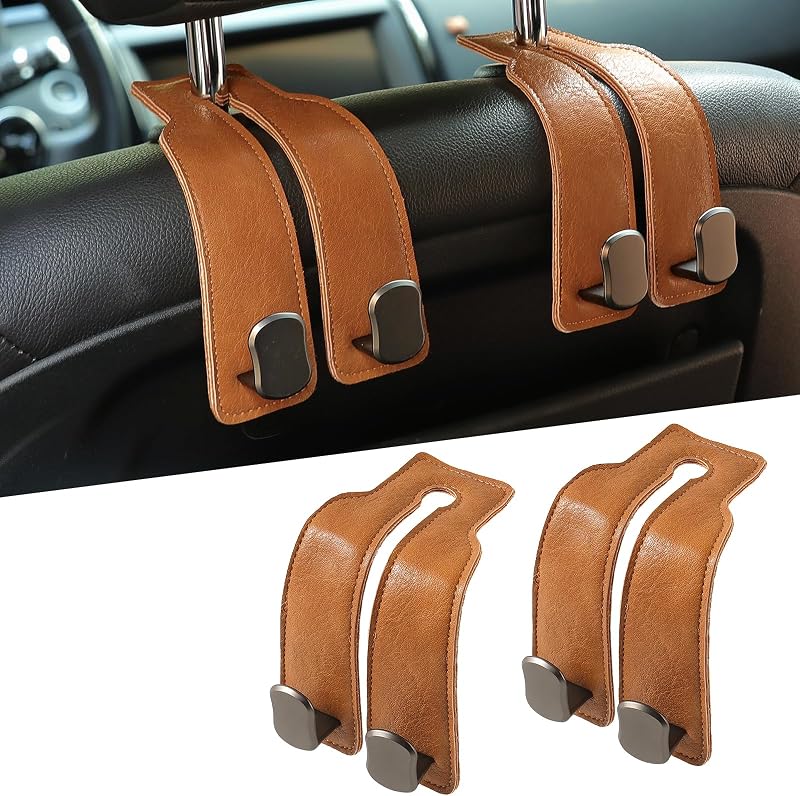 Organizador para Encosto de Banco KINIVA com Ganchos Duplos Giratórios em Couro Sintético Suede 06-Brown, Kit com 2