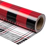 WRAPAHOLIC 30 Inch Reversible Plaid Christmas Wrapping Paper - 30 Inch x 33 Feet - Black and Red Plaid Wrapping Paper for Christmas, Birthday, Wedding, Baby Shower, Holiday