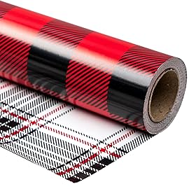 WRAPAHOLIC 30 Inch Reversible Plaid Christmas Wrapping Paper - 30 Inch x 33 Feet - Black and Red Plaid Wrapping Paper for Christmas, Birthday, Wedding, Baby Shower, Holiday