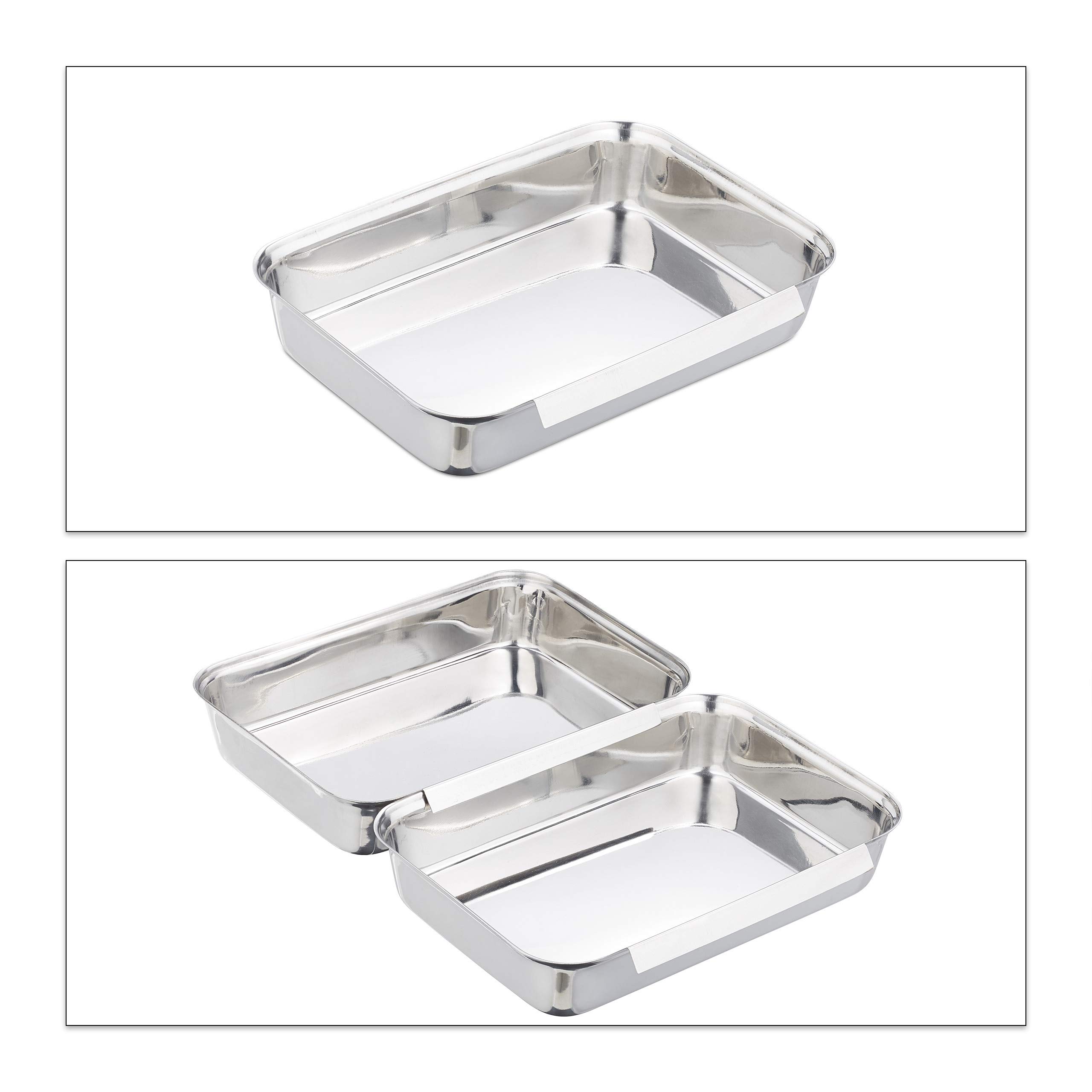 Relaxdays Teglie da Impanatura Acciaio Inox, Set da 4 Tegami per Cotolette, Impilabili, da Lavastoviglie, Argento