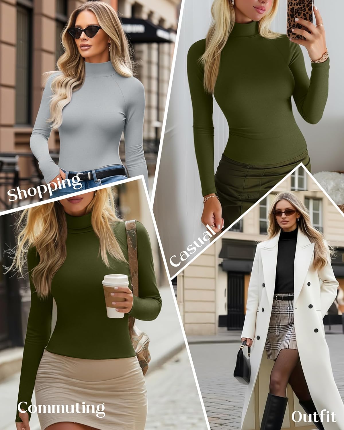 3 Pack Women's Turtleneck Shirts Long Sleeve Slim Fit Thermal Underwear Tops Mock Neck Base Layer with Thumb Holes - Image 2