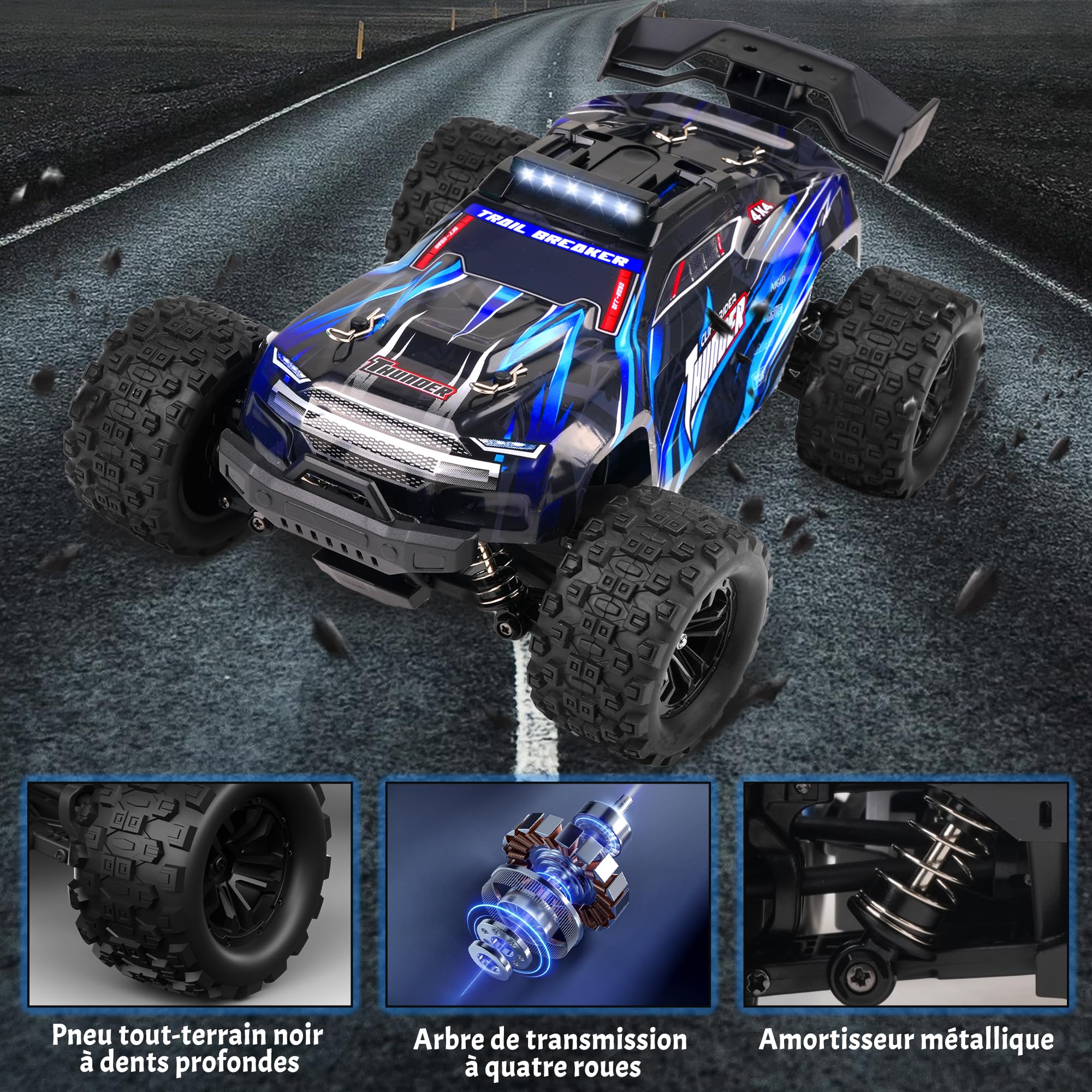 Coche Teledirigido - 1:18 Coches De Control Remoto 40km/H 2.4Ghz 4WD Todoterreno Off-Road Drift Truck Hobby Grade con BateríAs Recargables Duales para Un Juego Prolongado - Azul