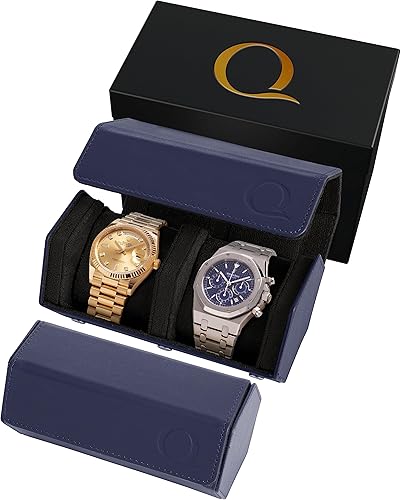 QWATCHBANDS Napa Leather Watch Rolls for Men - Hexagon Watch Roll Travel Case for Watches - Storage Organizer Genuine Leather with Velvet Interior