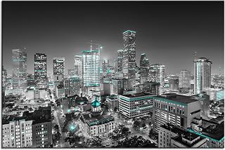 Houston Skyline Wall Art Canvas Printed Houston Texas Poster Wall Decor for Home Black and White City Picture Painting Frame Office Living Room Bedroom Decorations Ready to Hang(24''Wx16''H)