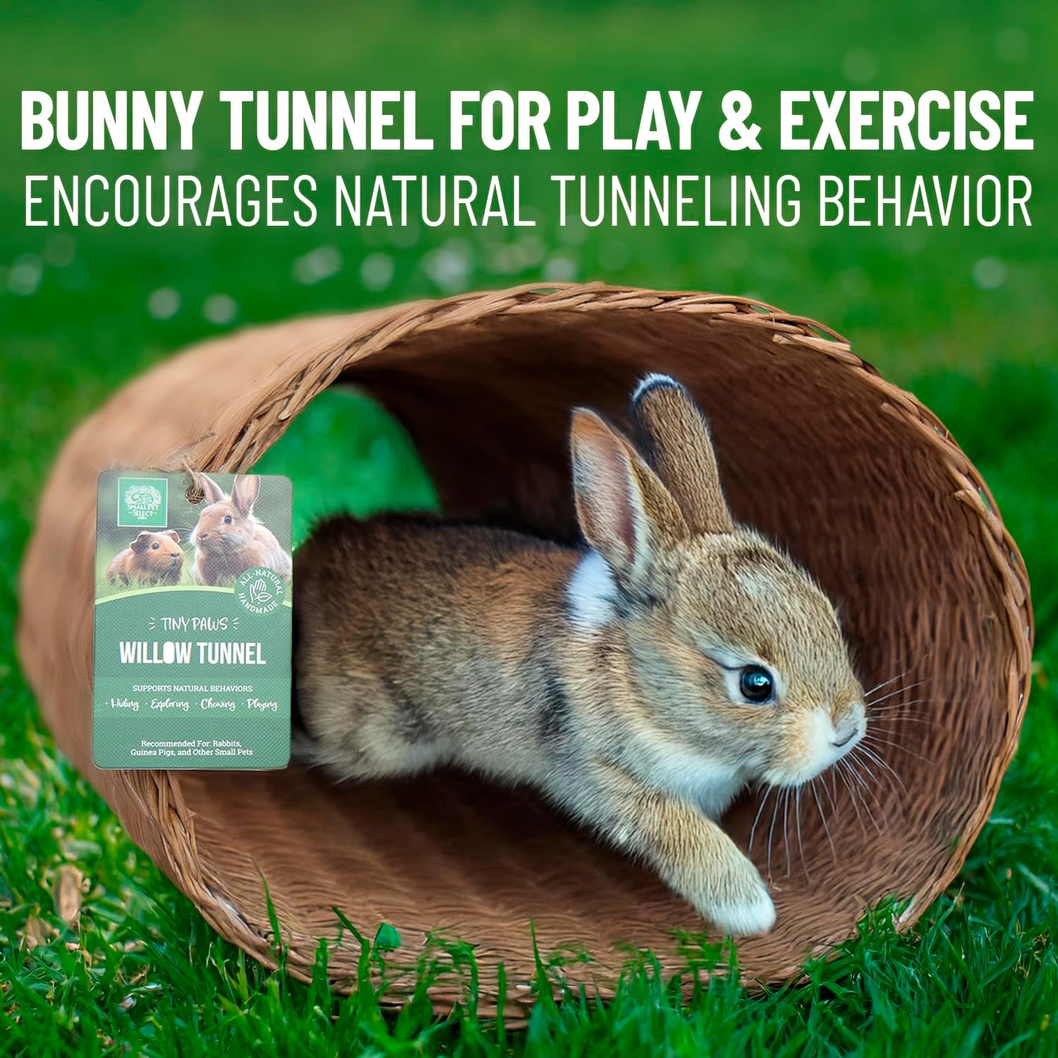 Small Pet Select Tiny Paws Jumbo Willow Tunnel, for Guinea Pig, Rabbit, Bunny, Toys, Hideout Tunnel, Cage Accessories, 13.5x12x9.5