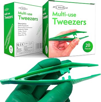 JFA Medical First Aid Disposable Plastic Tweezers 12.5cm - Box of 20