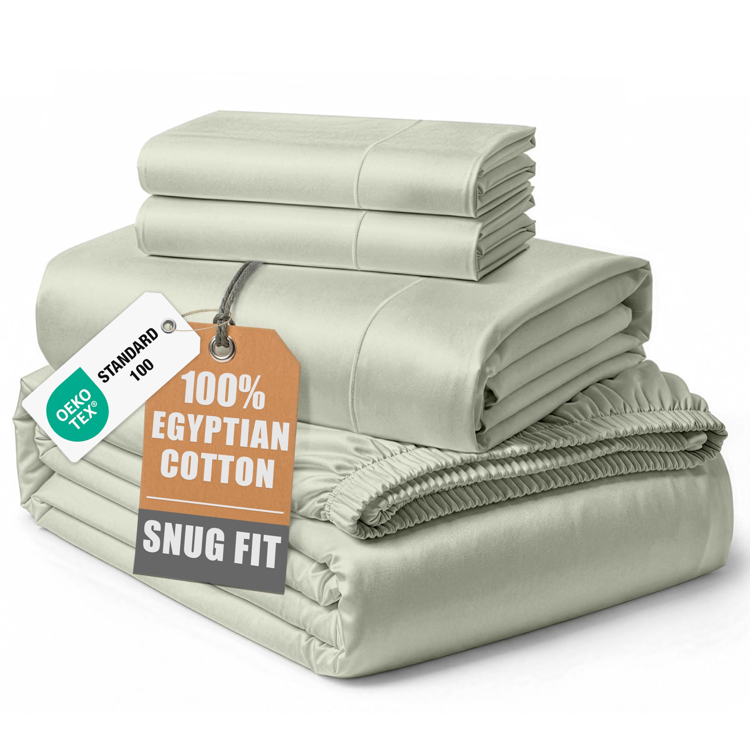 LANE LINEN King Sheets Deep Pocket 100% Egyptian Cotton Sateen - Mineral