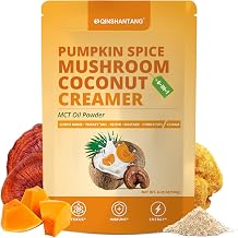 Pumpkin Spice Coffee Creamer, with Coconut & 6 Mushrooms, 30 Servings, Lion's Mane, Turkey Tail, Reishi, Maitake, Chaga, Cordyceps | MCT Oil Powder | Vegan, Dairy-Free, Keto-Friendly | 6.35 Oz