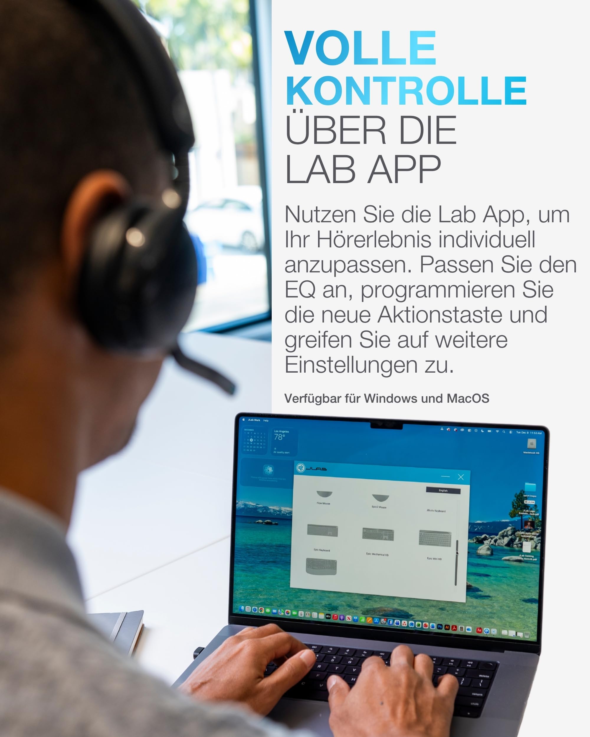 JLab Go Work 3 Bluetooth Headset mit Mikrofon - 70+ h Akkulaufzeit, USB-C Dongle, Geräuschunterdrückung, Multipoint Business Headset für Büro, Laptop & PC, On-Ear Kopfhörer kabellos