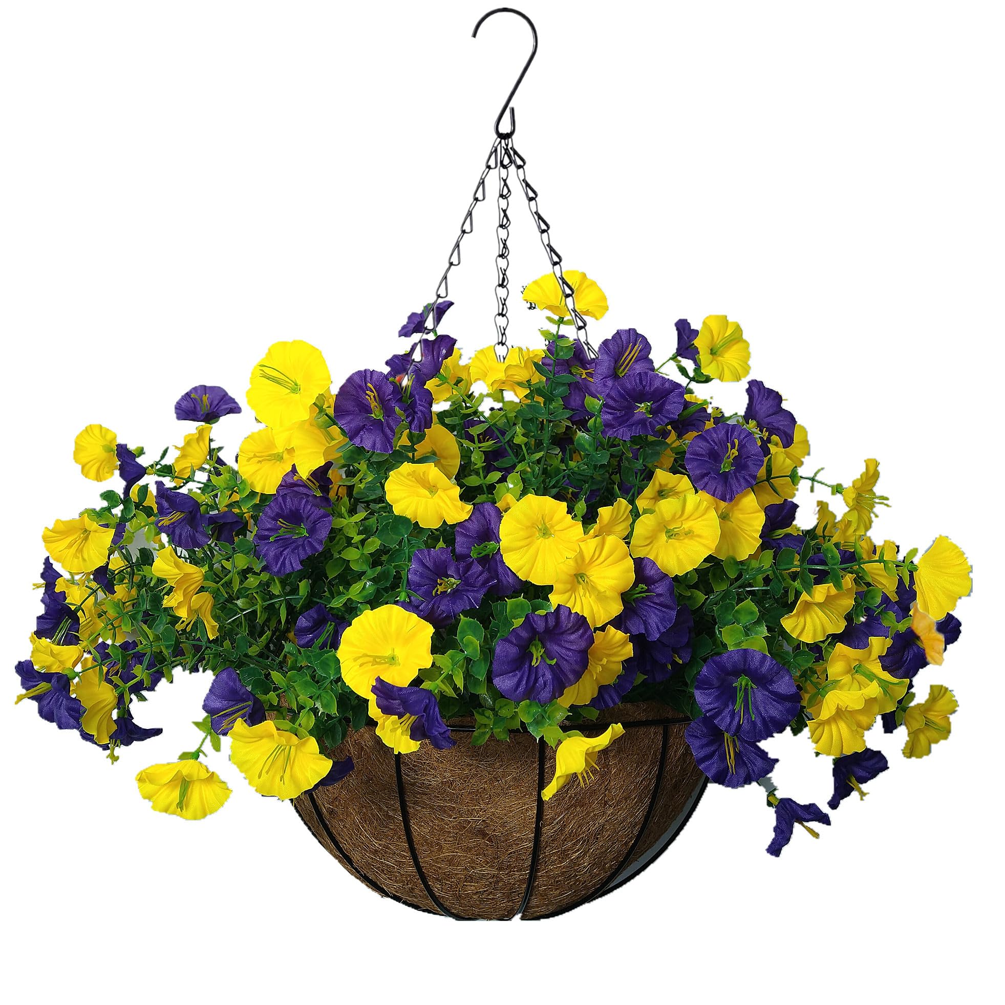 Bo Wawa C 12 Inches Hain Hanging Basket Diy Artificial Flower With Faux Plant Silk Flowers Morning Glory For Outdoor Indoor Decor (C)