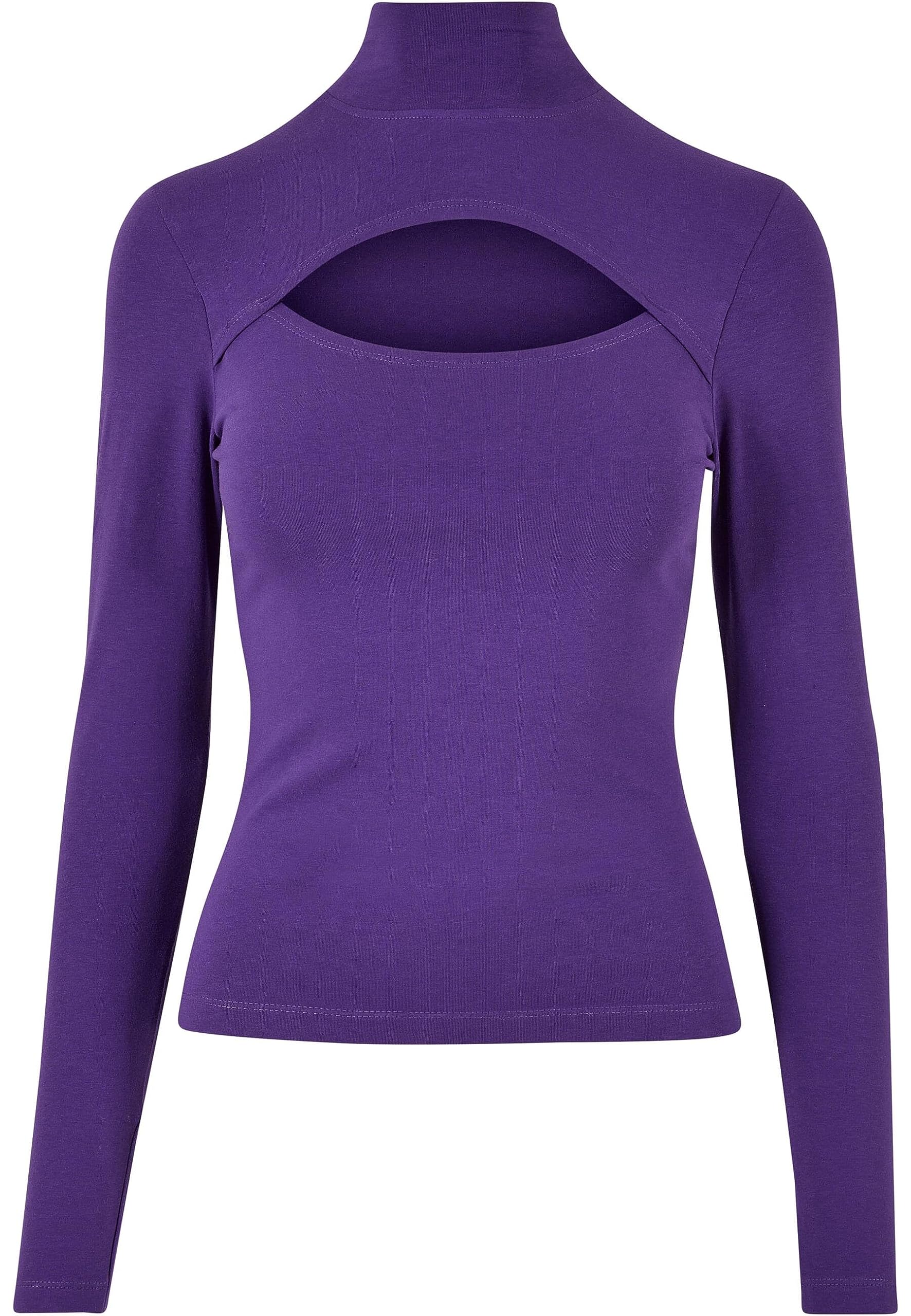 Urban Classics Women's Ladies Cut-Out Turtleneck Longsleeve T-Shirt, Realviolet,