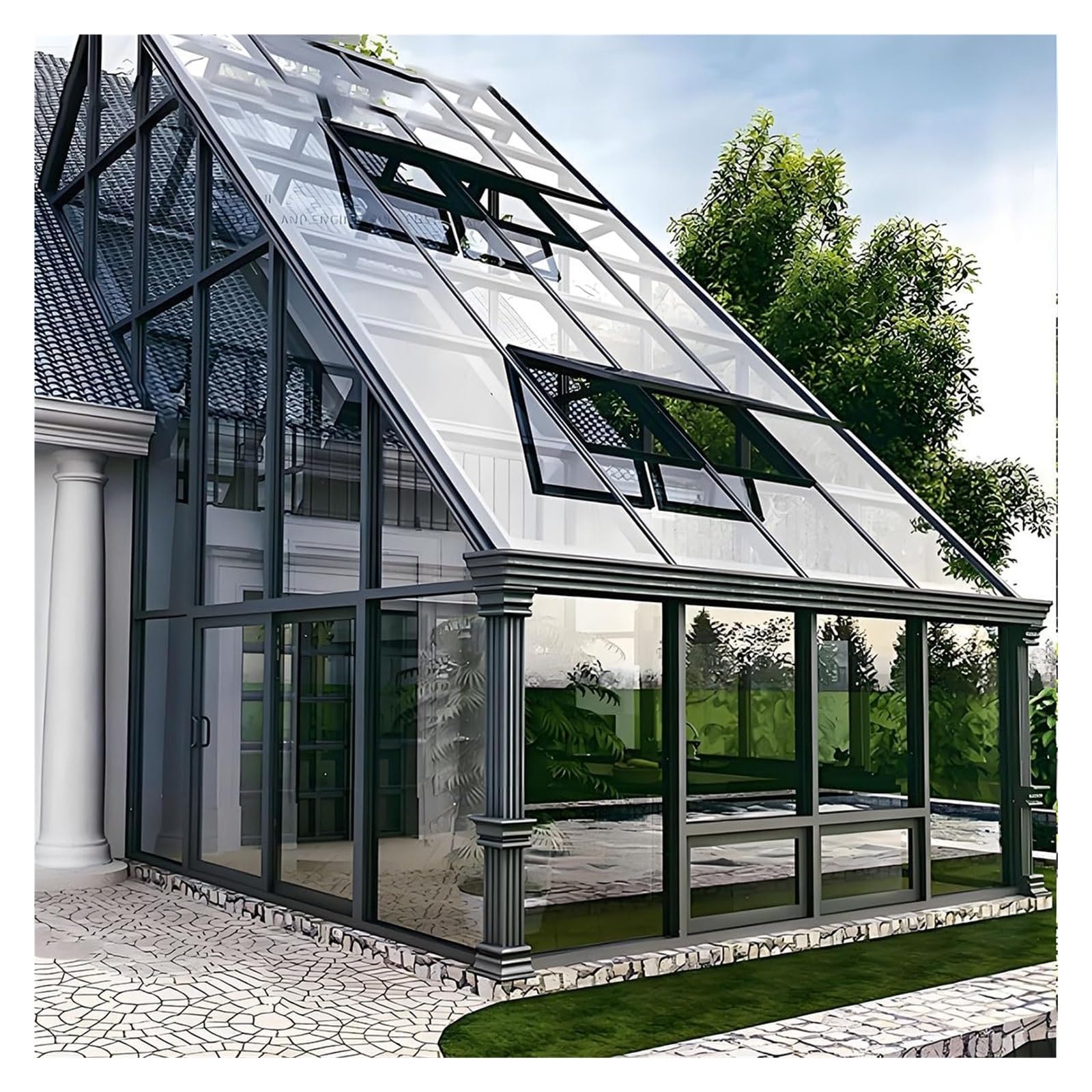 Ventana De Pozo De Iluminación De Techo Plano Inclinado For Ático Interior, Ventana De Techo con Claraboya, Claraboyas De Sótano, Marco De Aleación De Aluminio(60x55cm)