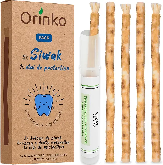 Lot de 5 Bâtons de Siwak + Étui – Brosse à Dents Naturelle Écologique