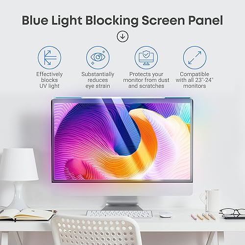 Vista 59 de VINTEZ Protector de pantalla de luz azul para monitor de computadora y portátil de 26, 27 pulgadas, película de bloqueo de luz azul anti-UV para PC