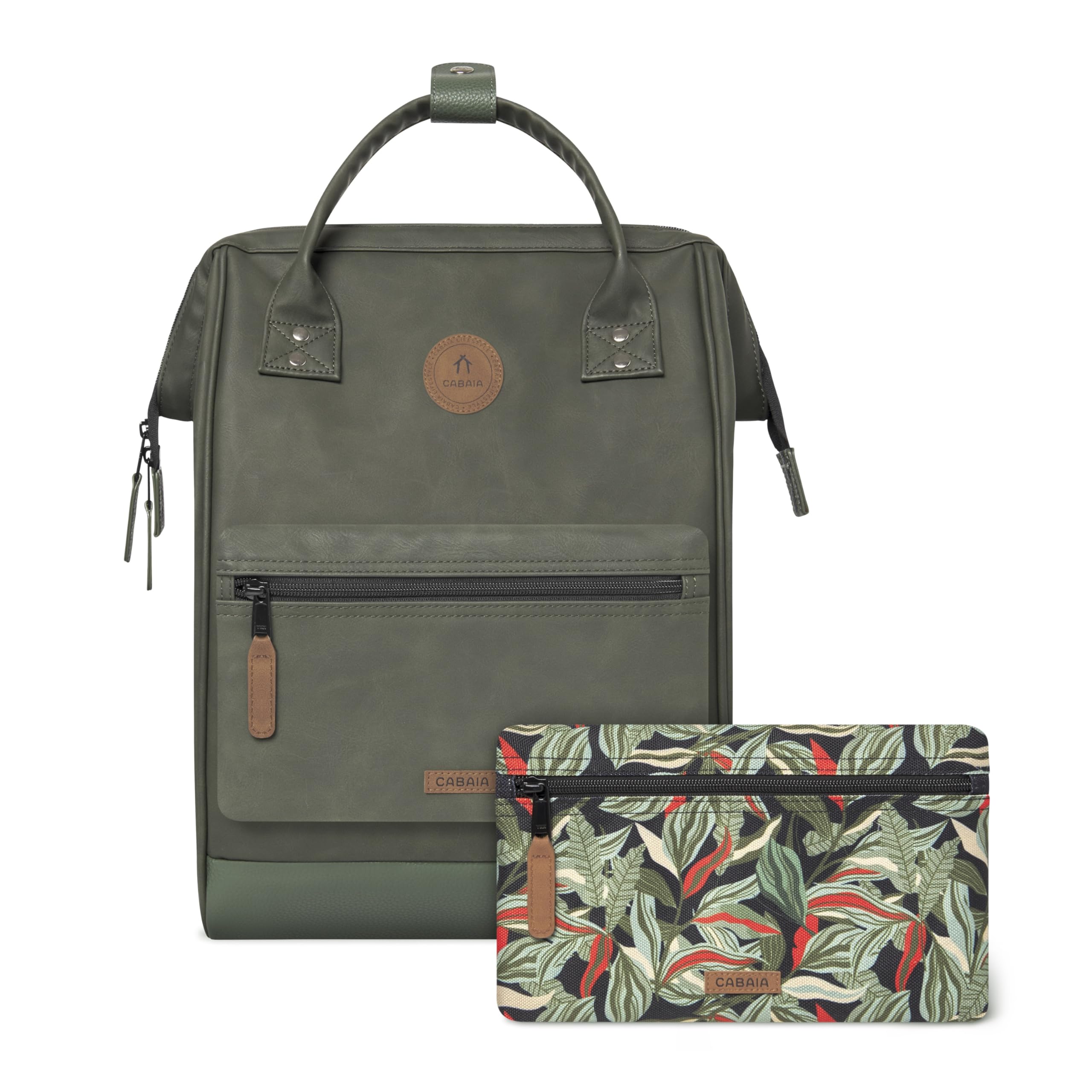 CABAIA - Sac à Dos Adventurer Busan - Medium 18L - Déperlant - Compartiment Ordinateur Portable 13" - 2 Poches - Certifié Vegan - Sac Voyage, Affaires, École pour Homme et Femme - Vert