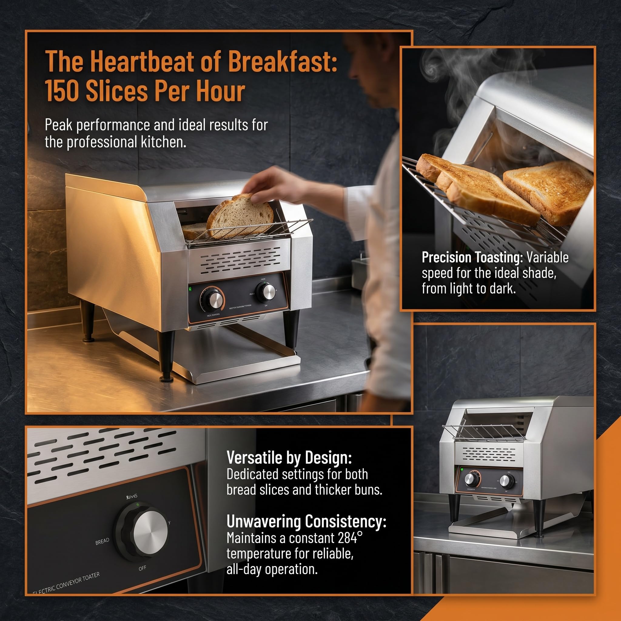 Tostapane A Nastro Commerciale Ad Alta Efficienza - 150 Fette/Ora, Macchina Rotativa per Toast Ideale per Hotel, Ristoranti, Bar E Buffet.