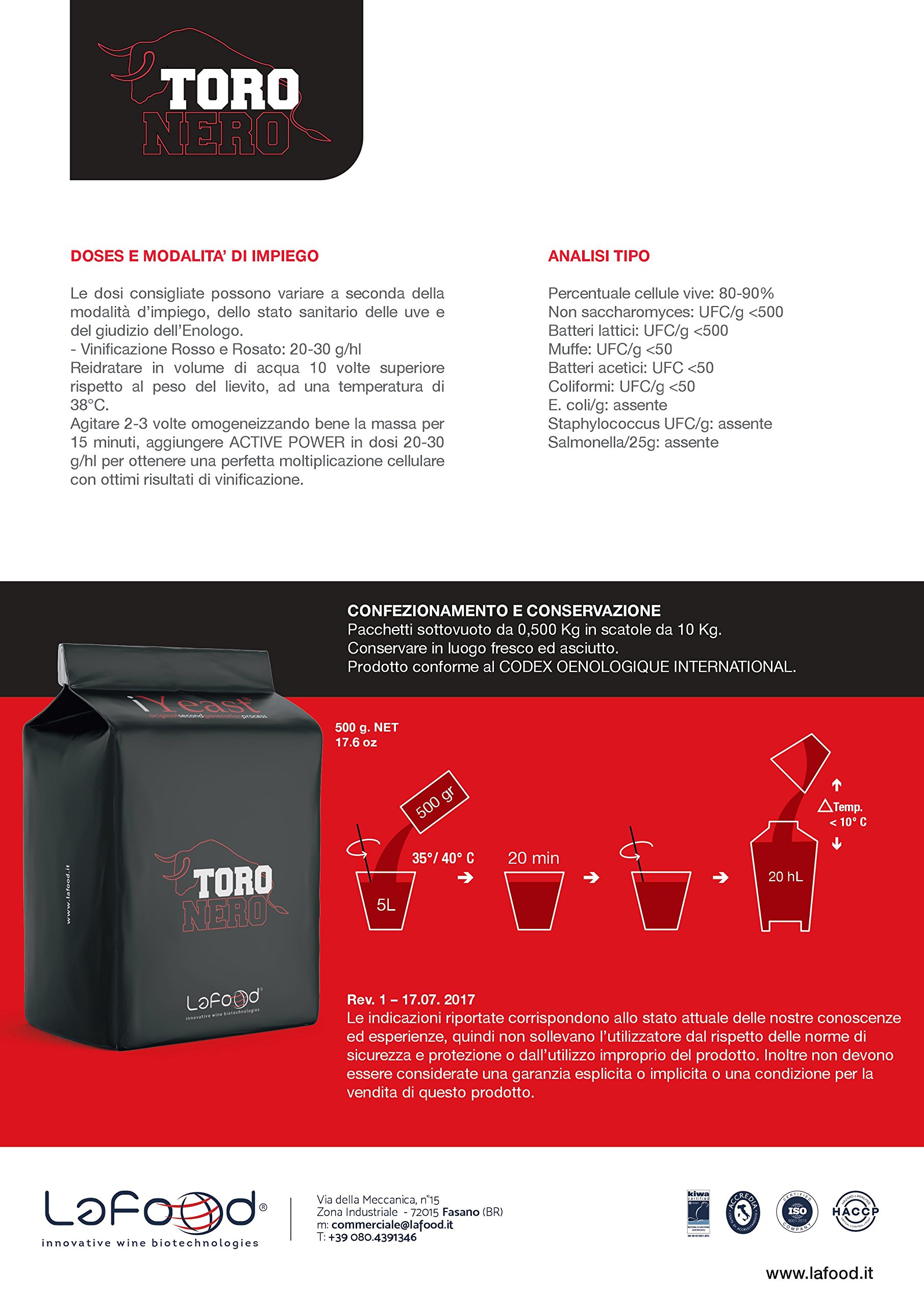 Lievito Enologico Selezionato - Toro Nero 0,250 kg - Lievito per Vinificazione/Fermentazione/Vino