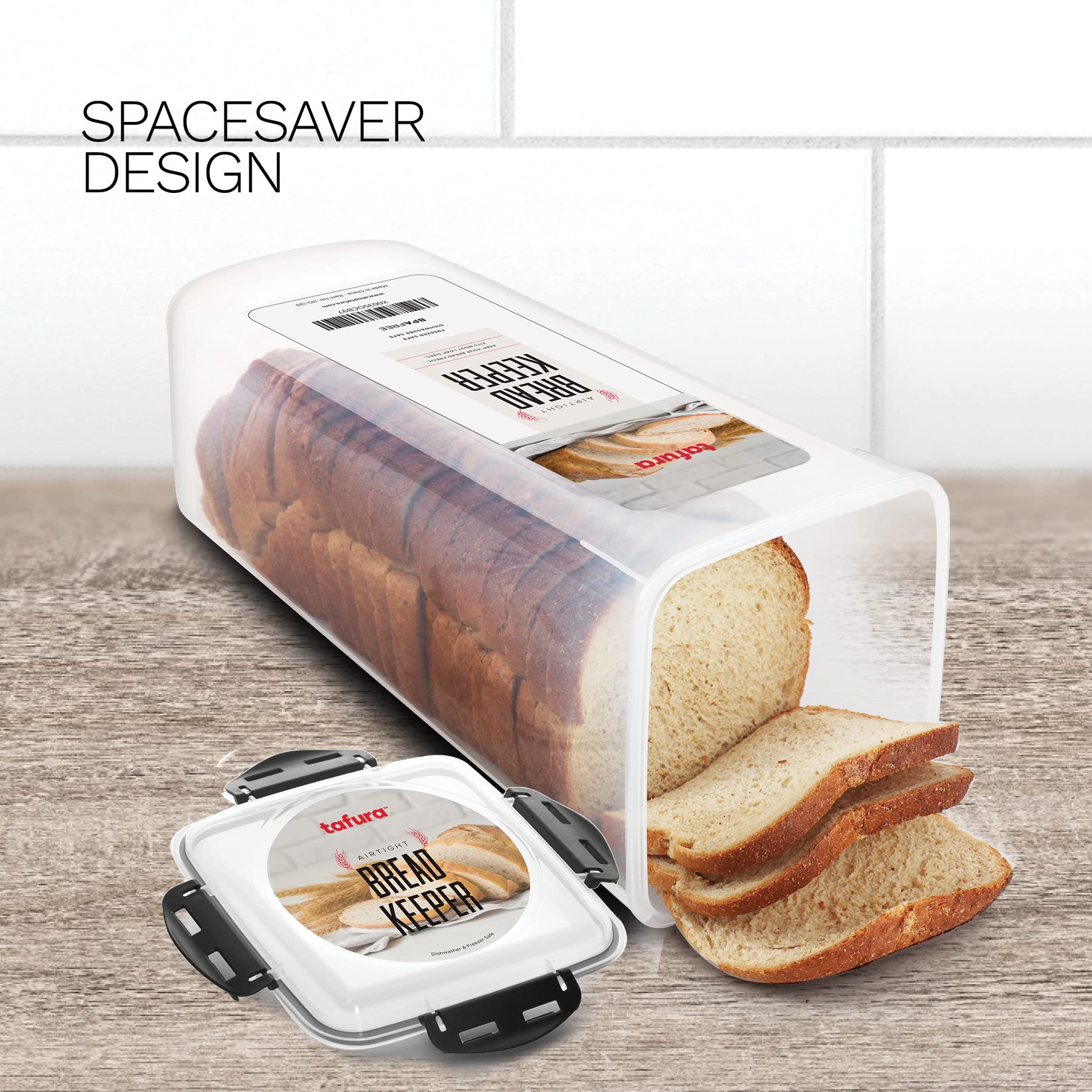 Tafura Contenedor de pan [Paquete de 2] Caja de pan de plástico | Guardián de pan con tapa hermética | Contenedor de almacenamiento de pan | Protector de pan hermético, sin BPA, 5 litros