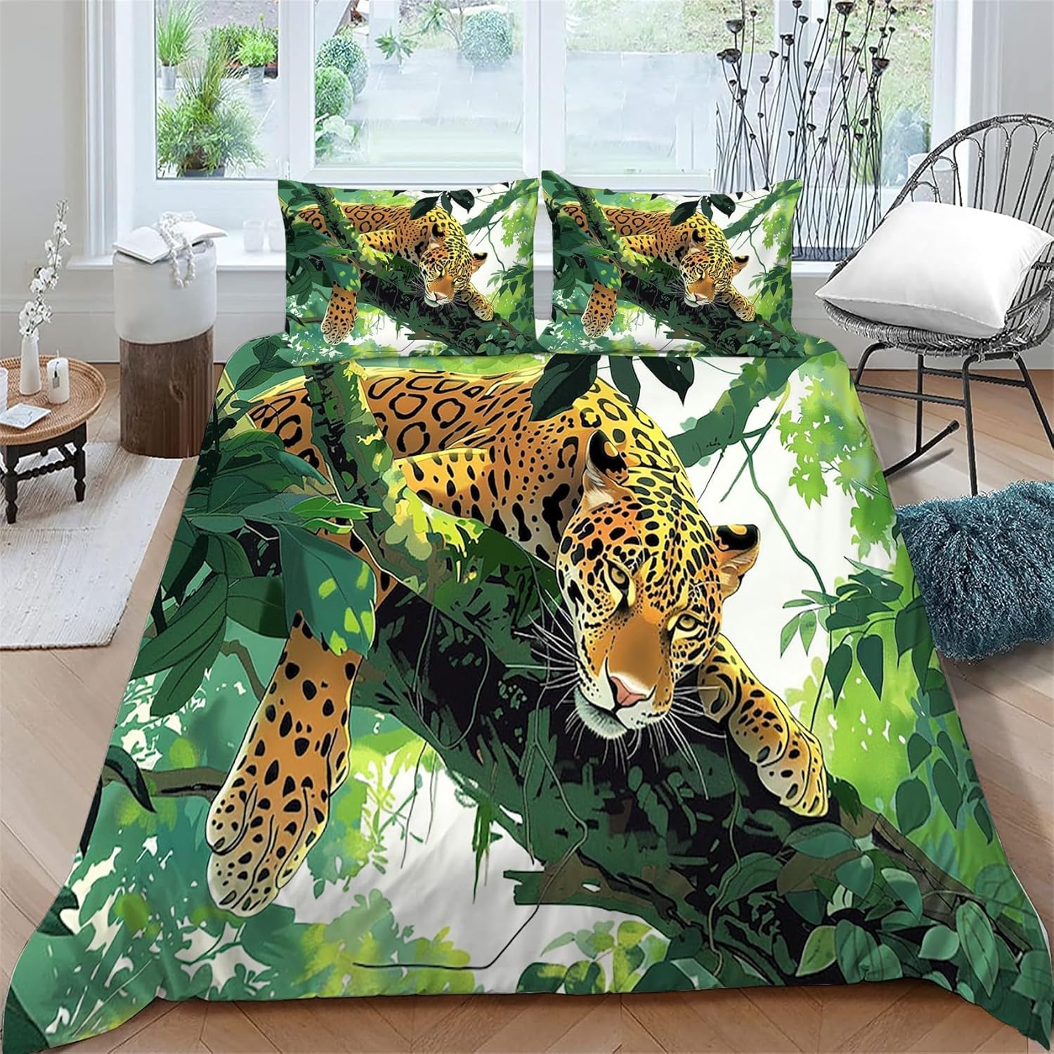 Housse de couette léopard en microfibres douces avec fermeture éclair pour lit double