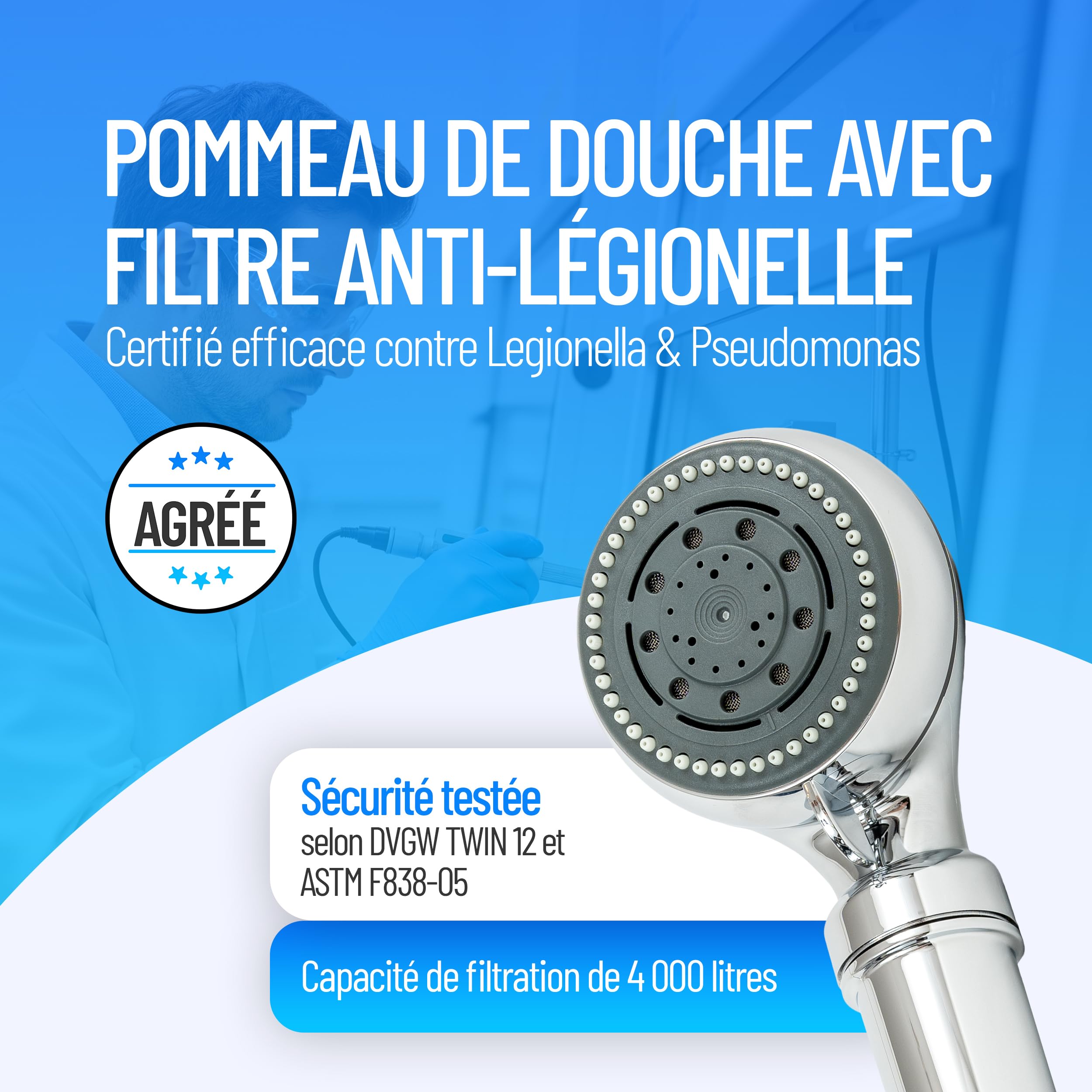 pommeau de douche anti légionellose | Filtre fiable les légionelles dangereuses | Installation facile | Discret