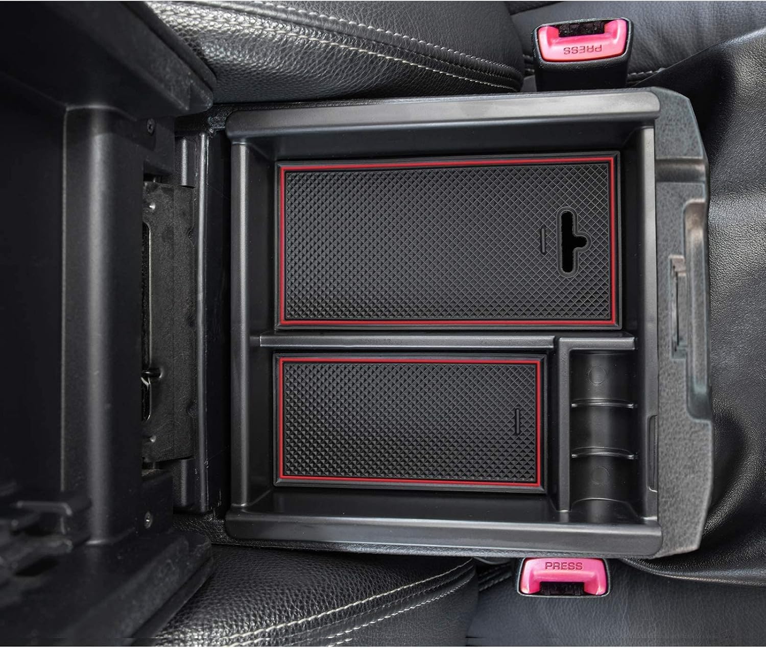 JDMCAR Center Console Tray (Red Trim) and Custom Liner Accessories（18 Pcs, Red Trim） Compatible with Toyota Tacoma 2016-2021 2022 2023