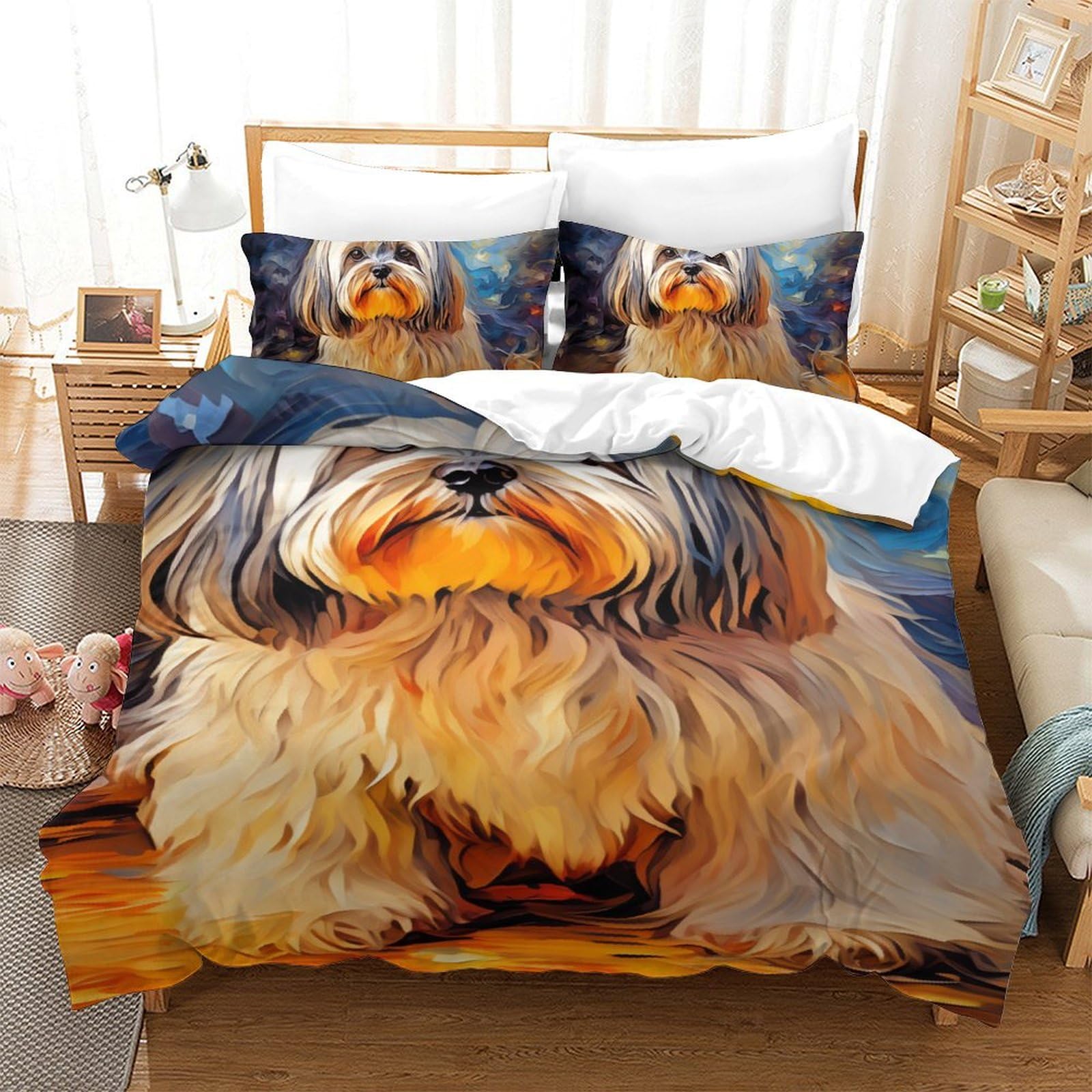 Housse de couette chien 3D pour lit ado avec zip 140x200