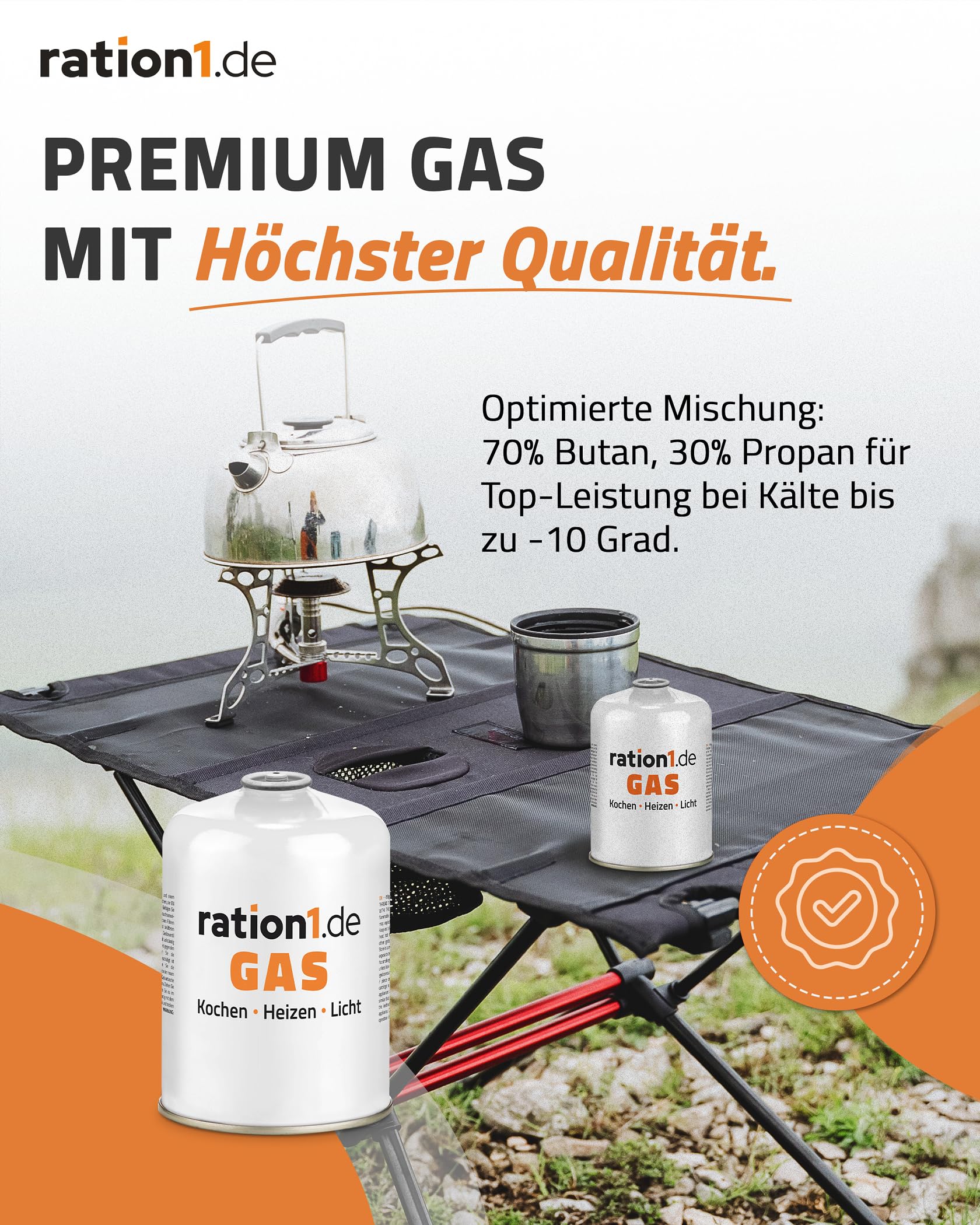 4X Gaskartusche á 450 g, Gaskartuschen Set von ration1, EN 417 Schraubkartusche, Ventilkartusche, Butan-Propan-Kartusche mit Gewinde für Campingkocher