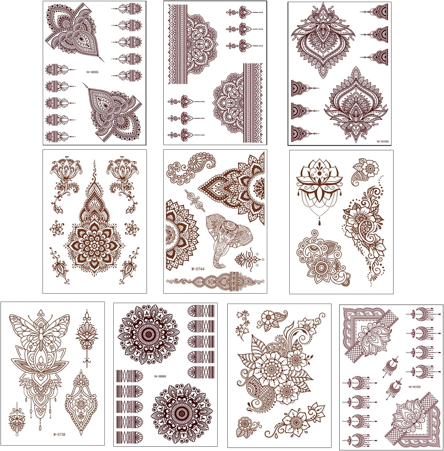10 Pcs Henna Tattoo Kit Temporary Tattoo Adul Stickers