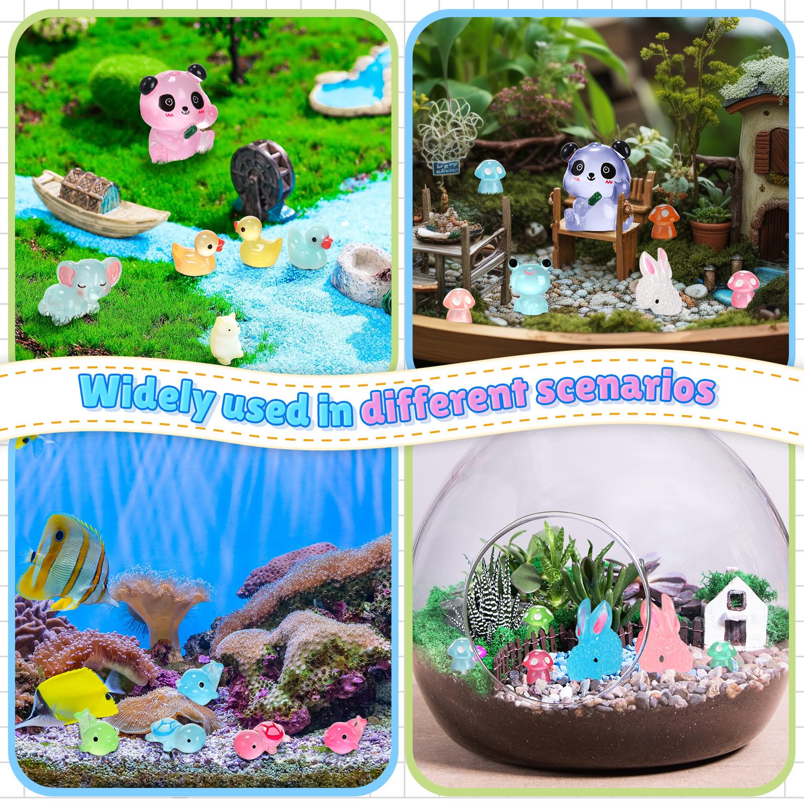 112 Pcs Glow In Dark Mini Resin Animals - Fairy Garden & Aquarium Decorations
