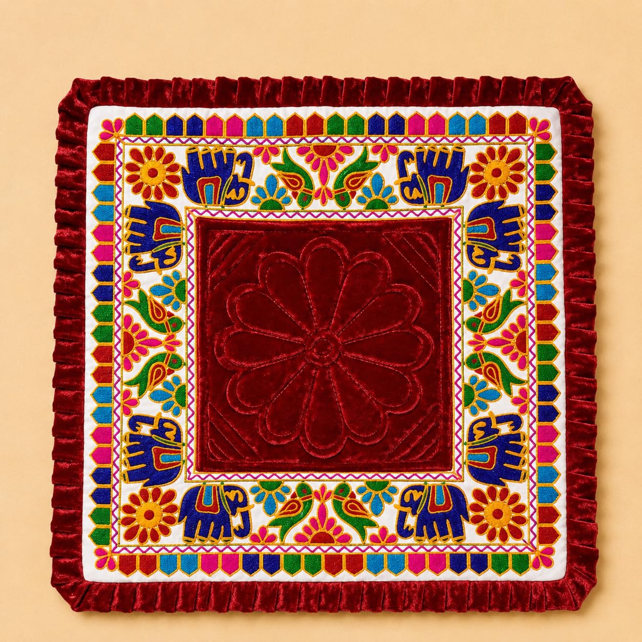 Laxmi's Embroidered Velvet Pooja Asan mat | Prayer Mat | Pooja Aasan for Mandir & Home | Meditation Carpet (Size 23 X 23 Inch, Pack of 1)-image-14