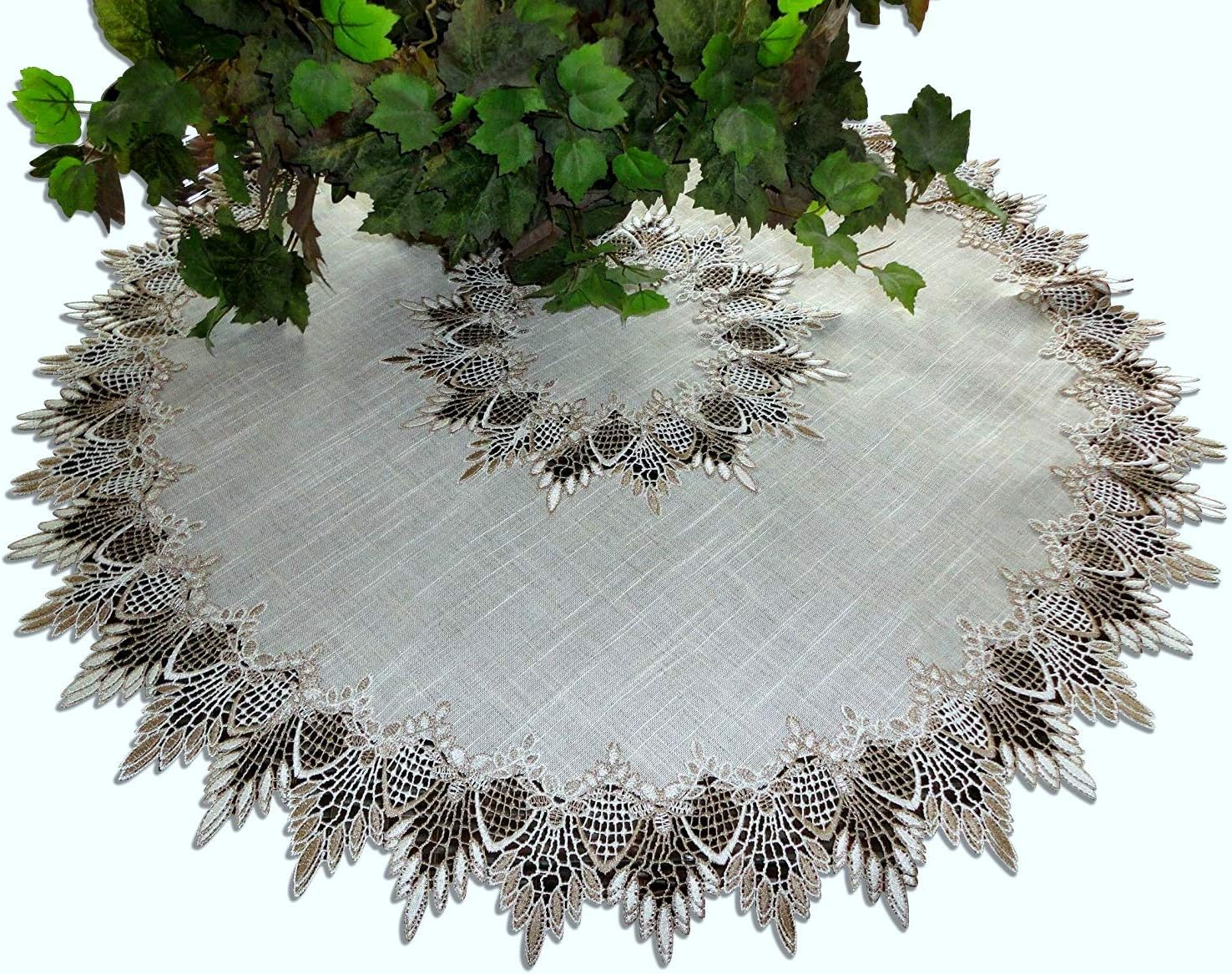 Galleria di GiovanniX- Large 33 Inch Table Topper Dresser Scarf Neutral Earth Tones European Lace