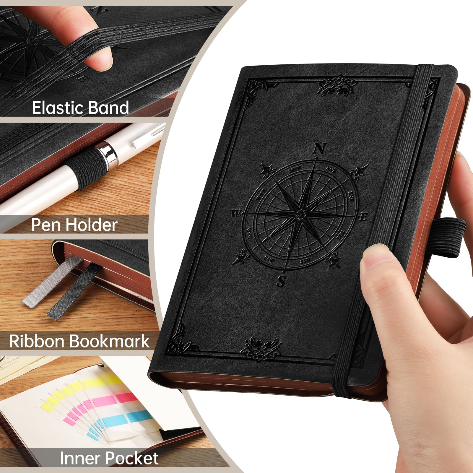 AHGXG B6 Notebook Journal Lined, softcover Note Book Leather Journals for Women, 256 Pages for Writing, 100gsm Lined Paper, for Men Work Office School,Black