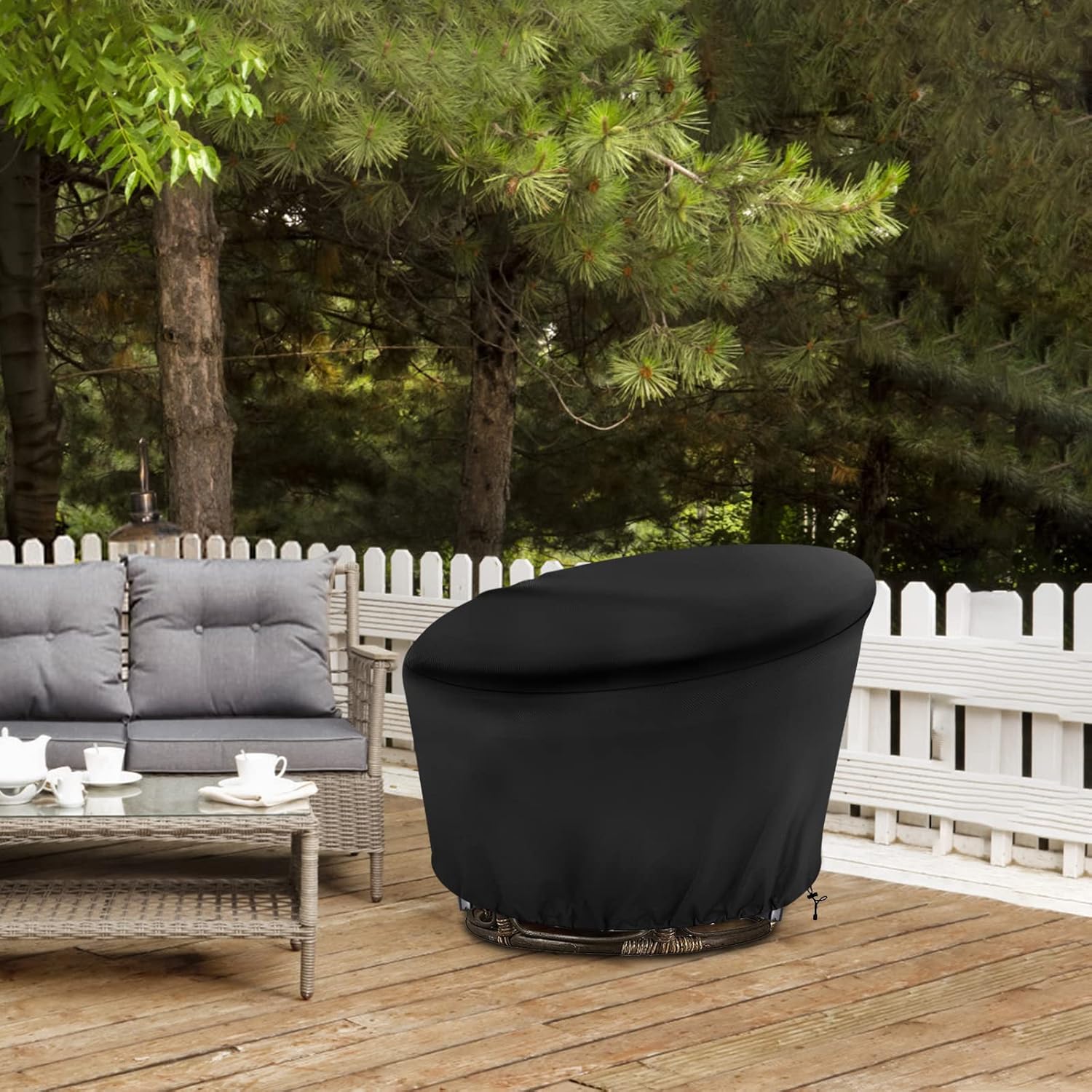 Papasan Chair Cover Waterproof,(for 52in Outdoor Papasan Chairs Black) Zipper Design, Easy to Put On and Take Off, Dust Resistant Patio Furniture Seat Covers