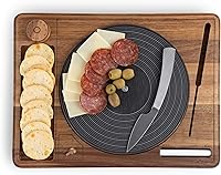 Vista 6 de PICNIC TIME Tabla giratoria para quesos con cuchillo, tablero de charcutería de disco de vinilo retro, bandeja giratoria Lazy Susan para servir