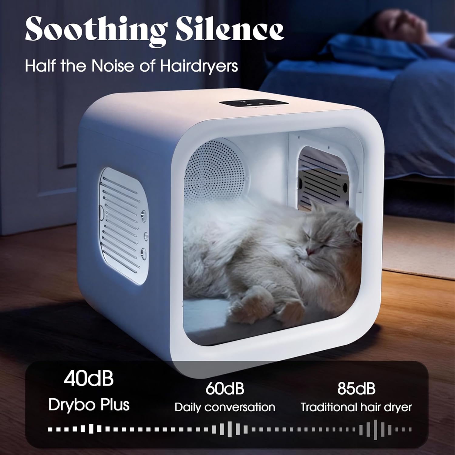 WERSMT 72L Large Smart Pet Hair Dryer Box for Cats & Small Dogs, 360° Pet Hair Drying Cage Box for Cat Grooming, Hands-Free Cat Dryer Cage with Smart Temperature Control & Overheat Protection