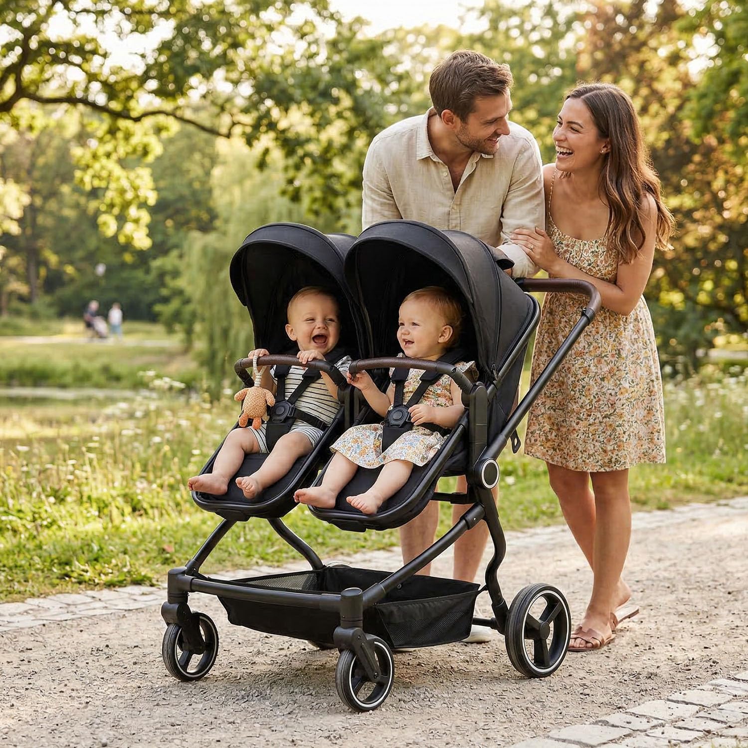 Double Stroller for Infant and Toddler, Lightweight Side by Side Twin Baby Stroller, 26.8" Slim Design Fits Doors, Compact Foldable Travel Stroller, Independent Recline, Black - 2