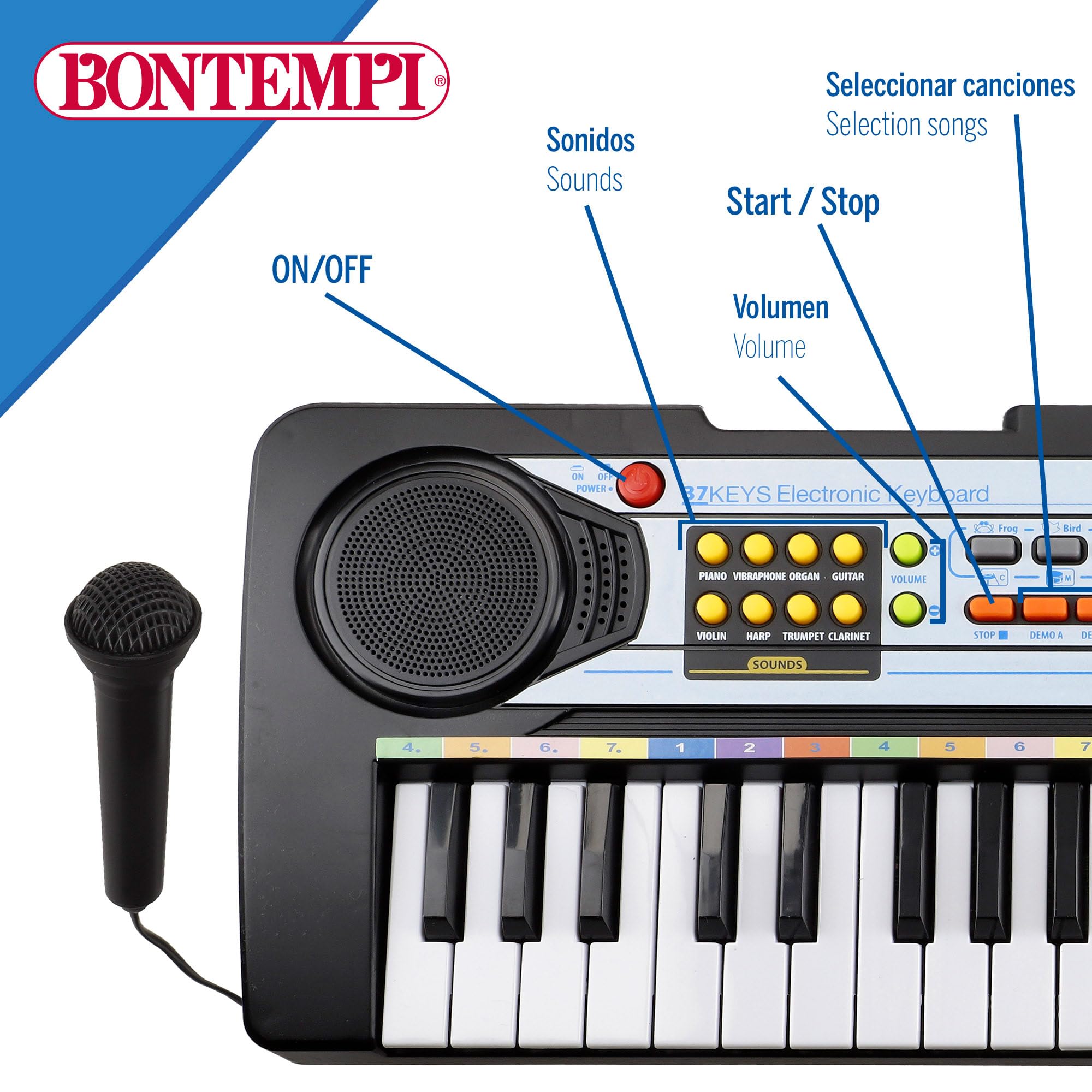 COLORBABY Teclado Piano electrónico c/micrófono 37 Teclas para niños Bontempi (47896)