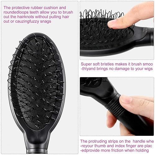 Miniatura 3 de Juego de 9 peines para peluca, incluye cepillo de borde de pelo, bolsa de aire, peine de masaje de dientes anchos, pinzas para peluca para cabello