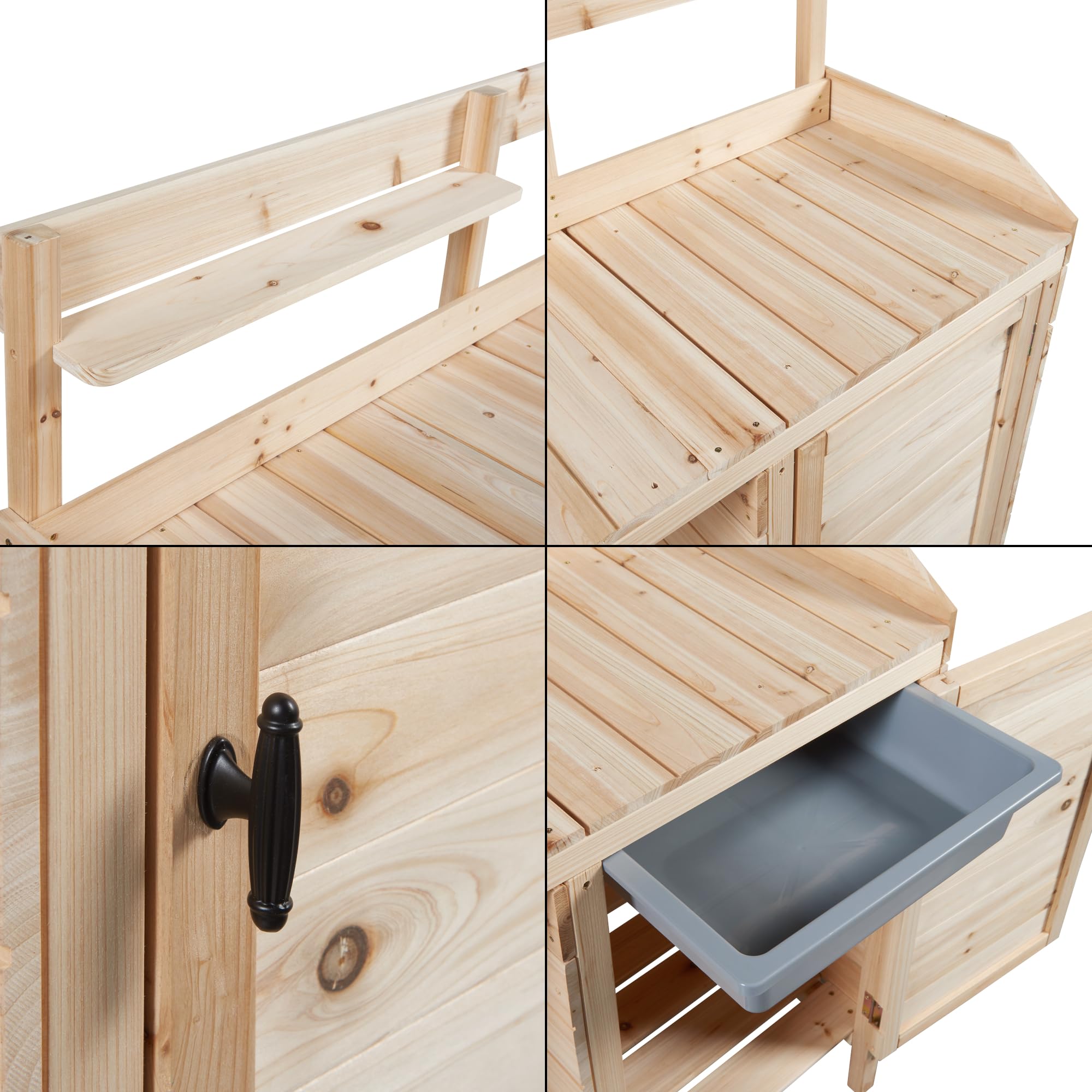 casa.pro Pflanztisch Alessano Gärtnertisch mit Unterschrank Gartenregal Gartenarbeitstisch Tannenholz Outdoor Blumentisch Arbeitsplatte 110 x 107 x 46 cm Holztisch