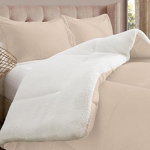 Elegant Comfort Juego de edredón sherpa súper suave de 3 piezas de calidad premium, pesado reversible, relleno alternativo de microgamuza, edredón