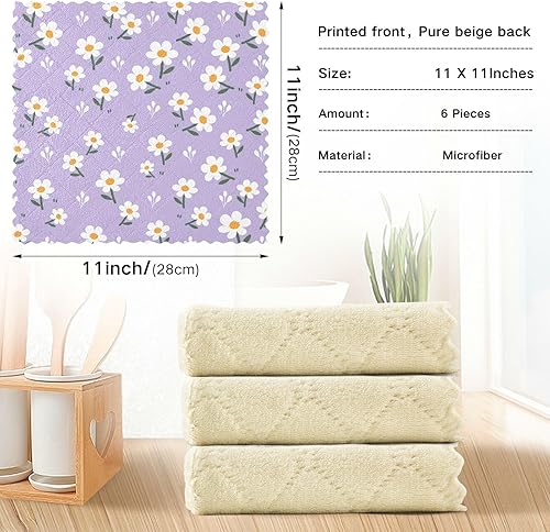 Miniatura 3 de FRODOTGV White Flower Field Quality Decorative Kitchen Towels and Dishcloths Sets Microfiber Absorbent 6 Pack Microfiber Absorbant Towel for Bathroom