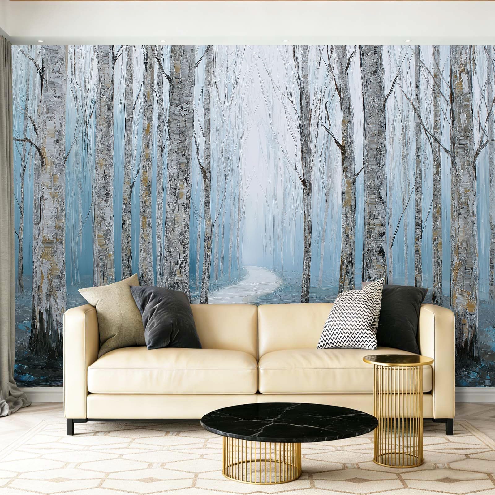Papier peint panoramique forêt de bouleaux style artistique haut de gamme
