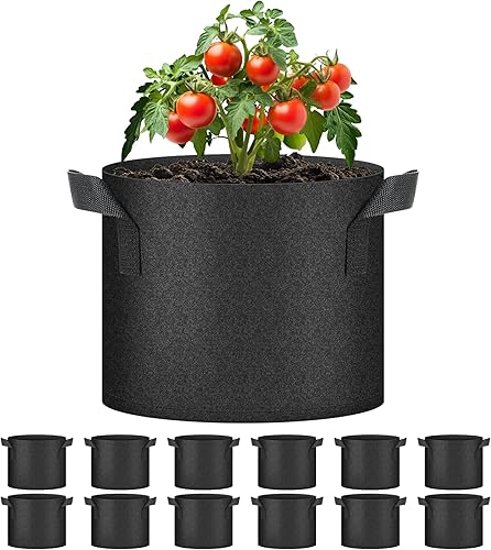 Vista 23 de HealSmart Paquete de 12 bolsas de cultivo no tejidas de 2 galones, macetas de tela de aireación con asas, adecuadas para frutas de jardín, verduras